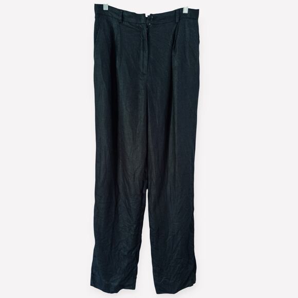 Ralph Lauren Pants - Ralph Lauren Black 100% Linen Pleated Straight Leg Lined Pants Women’s Size 10